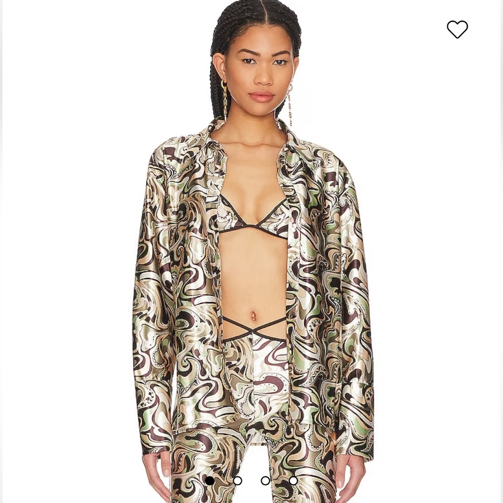 BNWT Camila Coelho Torrence Button Down Shirt in Brown Waves ($198)( M)(REVOLVE)